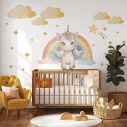 Unicorn Wall Decals Rainbow Nursery Decor Girls Bedroom Stickers Art Peel & Stick - thumbnail 2