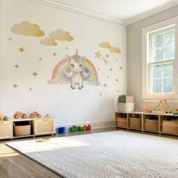 Unicorn Wall Decals Rainbow Nursery Decor Girls Bedroom Stickers Art Peel & Stick - thumbnail 1