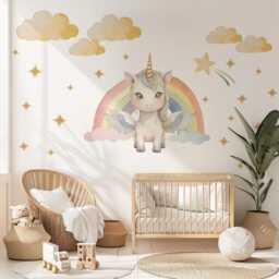 Unicorn Wall Decals Rainbow Nursery Decor Girls Bedroom Stickers Art Peel & Stick - thumbnail 3