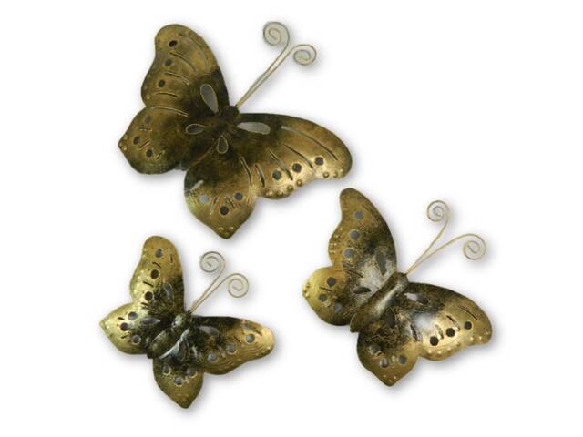 Set Of 3 Metal Butterfly Wall Hanging - Gold - image 1