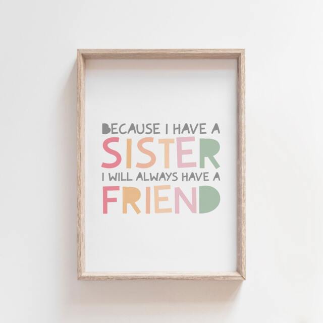 Sister Prints, Girls Pastel Bedroom Sibling Wall Art, Quote, Twin Decor, Playroom Art - image 1