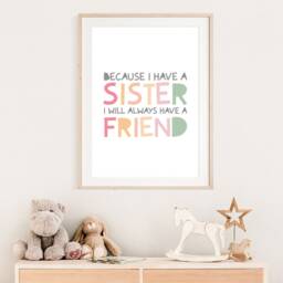 Sister Prints, Girls Pastel Bedroom Sibling Wall Art, Quote, Twin Decor, Playroom Art - thumbnail 3