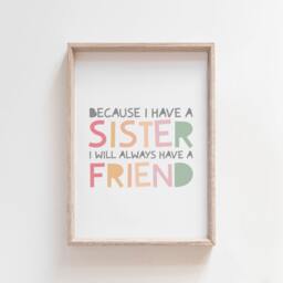 Sister Prints, Girls Pastel Bedroom Sibling Wall Art, Quote, Twin Decor, Playroom Art - thumbnail 1