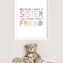 Sister Prints, Girls Pastel Bedroom Sibling Wall Art, Quote, Twin Decor, Playroom Art - thumbnail 2