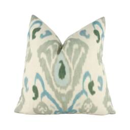 Zoffany - Annapurna Sky/Linen Relaxed Semi-Abstract Ikat Inspired Cushion Cover Handmade Throw Pillow Designer Home Decor - thumbnail 1