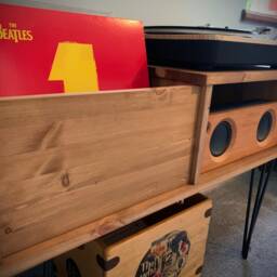Handmade Redwood Record Player Stand With Hairpin Legs, Vinyl Storage - thumbnail 3