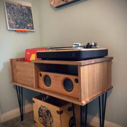 Handmade Redwood Record Player Stand With Hairpin Legs, Vinyl Storage - thumbnail 2