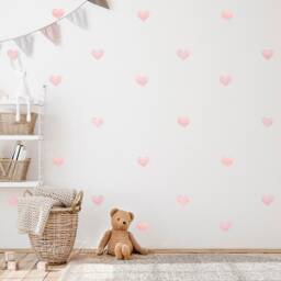 Premium Fabric Wall Decal, Pink Hearts, Nursery Wall Decal, Watercolor Hearts Nursery Sticker, Heart Stickers