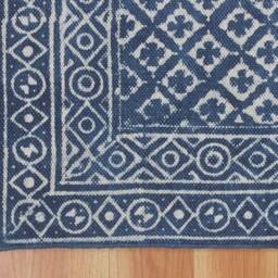 Handmade Blue Cotton Runner Rug Indian Block Print, Garden & Yoga - thumbnail 3