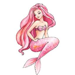 Watercolor Pink Mermaid #1 Wall Decal Ocean Sea Life Removable Fabric Sticker - thumbnail 2