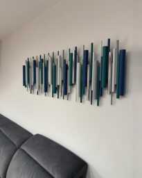Teal & Blue Wall Sculpture - Bold Modern Wood Art - thumbnail 1