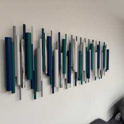 Teal & Blue Wall Sculpture - Bold Modern Wood Art - thumbnail 3