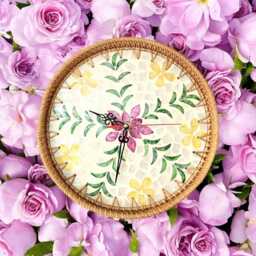 Unique Floral Wall Clock - Silent Non-Ticking Clocks For Decor in Living Room, Kitchen & Bedroom Boho Design With Rattan, Shell - thumbnail 1