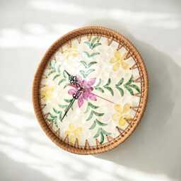 Unique Floral Wall Clock - Silent Non-Ticking Clocks For Decor in Living Room, Kitchen & Bedroom Boho Design With Rattan, Shell - thumbnail 3