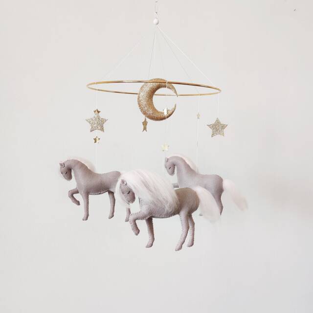 Horse Baby Mobile Grey, Pink & Gold Nursery Decor - image 1