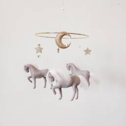 Horse Baby Mobile Grey, Pink & Gold Nursery Decor - thumbnail 1