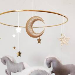 Horse Baby Mobile Grey, Pink & Gold Nursery Decor - thumbnail 3