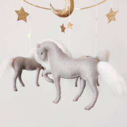 Horse Baby Mobile Grey, Pink & Gold Nursery Decor - thumbnail 2