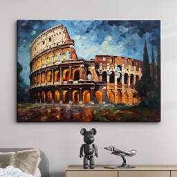The Colosseum Of Rome Abstract Oil Painting Van Gogh Style Wall Art, Framed Canvas Poster Print, Home Kitchen Office Room Decor, Gifts - thumbnail 1