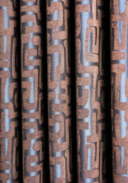 Blue Brown Geometric Chenille Curtain Panel Custom Modern Drapes - image 1
