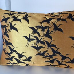 Golden Crane Brocade Pillow Case, Japanese Obi Brocade, Sofa Bedding, Japan Throw Pillow, Kimono Cushion, Black & Gold Decor - thumbnail 3