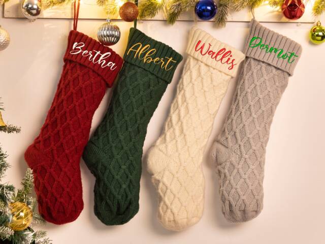 Personalized Knitted Stockings, Embroidered Christmas Stocking, Christmas Gifts, Holiday Monogram Family Name Stockings - image 1