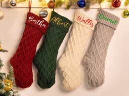 Personalized Knitted Stockings, Embroidered Christmas Stocking, Christmas Gifts, Holiday Monogram Family Name Stockings - thumbnail 1