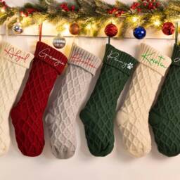Personalized Knitted Stockings, Embroidered Christmas Stocking, Christmas Gifts, Holiday Monogram Family Name Stockings - thumbnail 2