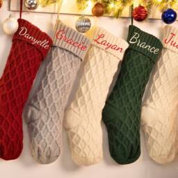 Personalized Knitted Stockings, Embroidered Christmas Stocking, Christmas Gifts, Holiday Monogram Family Name Stockings - thumbnail 3