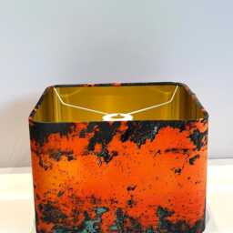 Handmade By Order Luxury Antique Metal Rusting Orange Teal Grey Combination Velvet Rounded Square Lamp Shade Pendant Light All - thumbnail 3