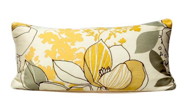 Floral Lumbar Pillow Cover, Gold Silver Citrine, Lee Jofa Designer Fabric - image 1