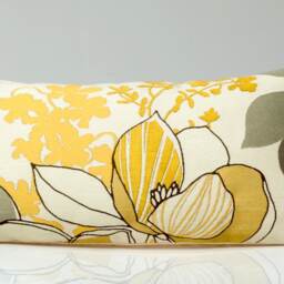 Floral Lumbar Pillow Cover, Gold Silver Citrine, Lee Jofa Designer Fabric - thumbnail 2