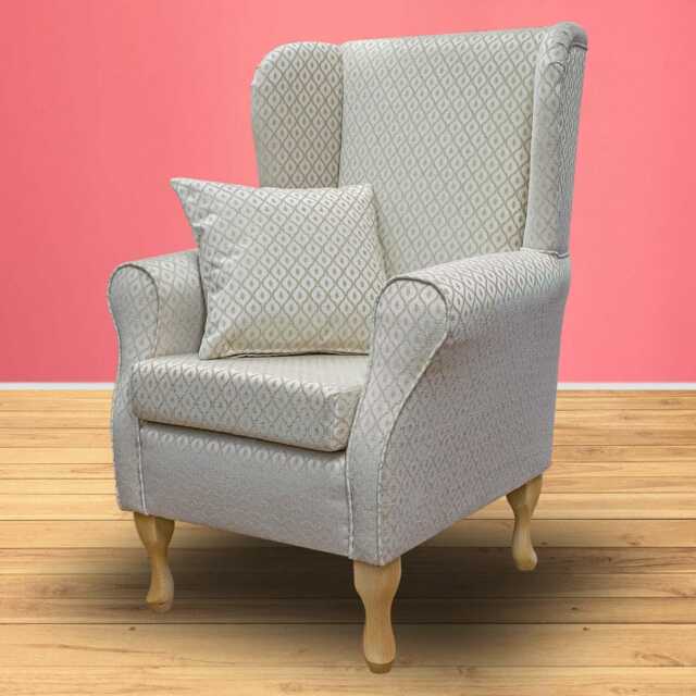 Beige Trellis Wingback Armchair - Luxury Woburn Fireside Accent Chair Made To Order in Britain - image 1