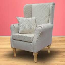 Beige Trellis Wingback Armchair - Luxury Woburn Fireside Accent Chair Made To Order in Britain - thumbnail 1