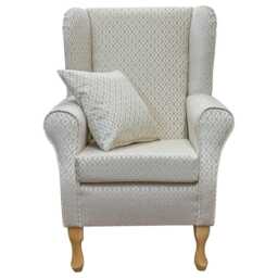 Beige Trellis Wingback Armchair - Luxury Woburn Fireside Accent Chair Made To Order in Britain - thumbnail 2