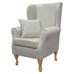 Beige Trellis Wingback Armchair - Luxury Woburn Fireside Accent Chair Made To Order in Britain - thumbnail 3