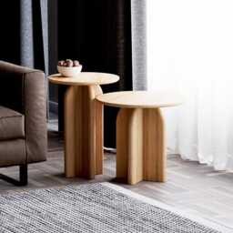 Round Nesting Tables - Wooden Side End Table Solid Oak Wood Modern For Living Room Set Of - thumbnail 2