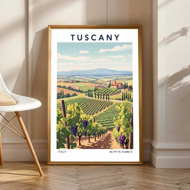 Tuscany Vineyard Art Print Italian Countryside Travel Poster - image 1