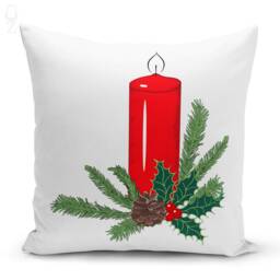 Christmas Cushion Covers With Red Candles, Cones & Pine Leaves, Double Sided Printing On The Chenille Fabric Different Sizes, Oeko-Tex?? - thumbnail 2