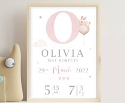 Personalised Letter Nursery Print, New Baby Keepsake Gift, Girls Decor - thumbnail 1