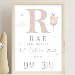 Personalised Letter Nursery Print, New Baby Keepsake Gift, Girls Decor - thumbnail 3
