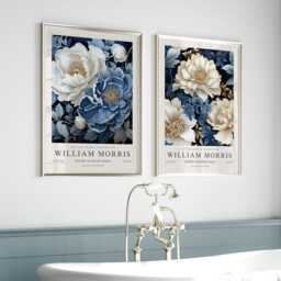 William Morris Blue Floral Wall Art Set Of 2 Vintage Botanical Prints British Design Posters - thumbnail 2