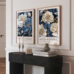 William Morris Blue Floral Wall Art Set Of 2 Vintage Botanical Prints British Design Posters - thumbnail 1