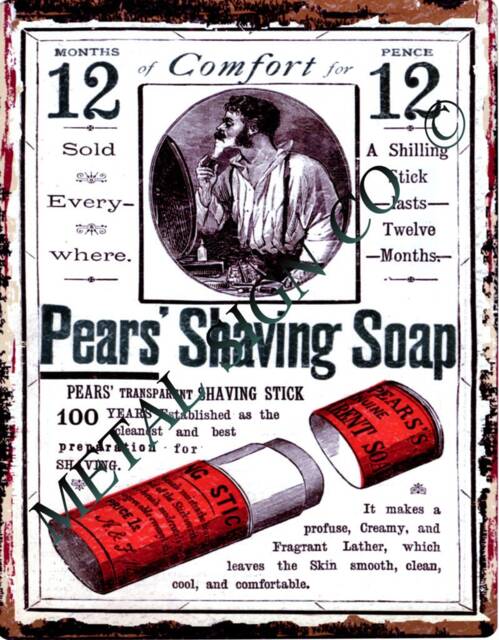 Pears Shaving Soap Metal Wall Sign Retro Barbershop Decor