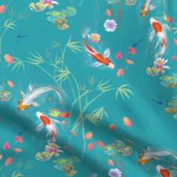 Koi Fish Sheets - Japanese Water Garden Teal By Designed_By_Debby Floral Cotton Sateen Sheet Set Bedding Spoonflower - thumbnail 4