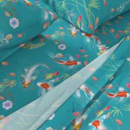 Koi Fish Sheets - Japanese Water Garden Teal By Designed_By_Debby Floral Cotton Sateen Sheet Set Bedding Spoonflower - thumbnail 2