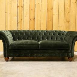 British Handmade 3 Seater Dark Green Diamond Velvet Chesterfield Sofa - thumbnail 2