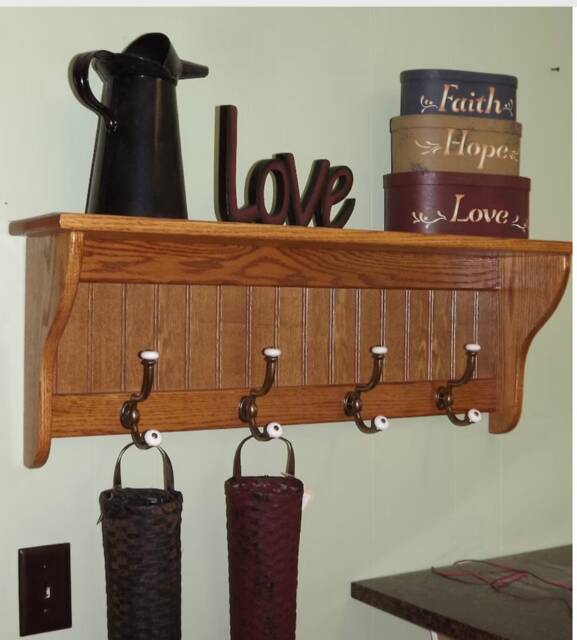 Coat Rack Wall Shelf Solid Oak 36 - image 1