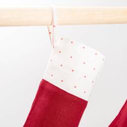 Red Linen Christmas Stocking With Printed Cuff. Zero Waste Packaging - thumbnail 4