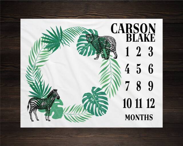 Safari Baby Milestone Blanket Month Growth Tracker Fleece Shower Zebra Newborn Gift Animals - image 1